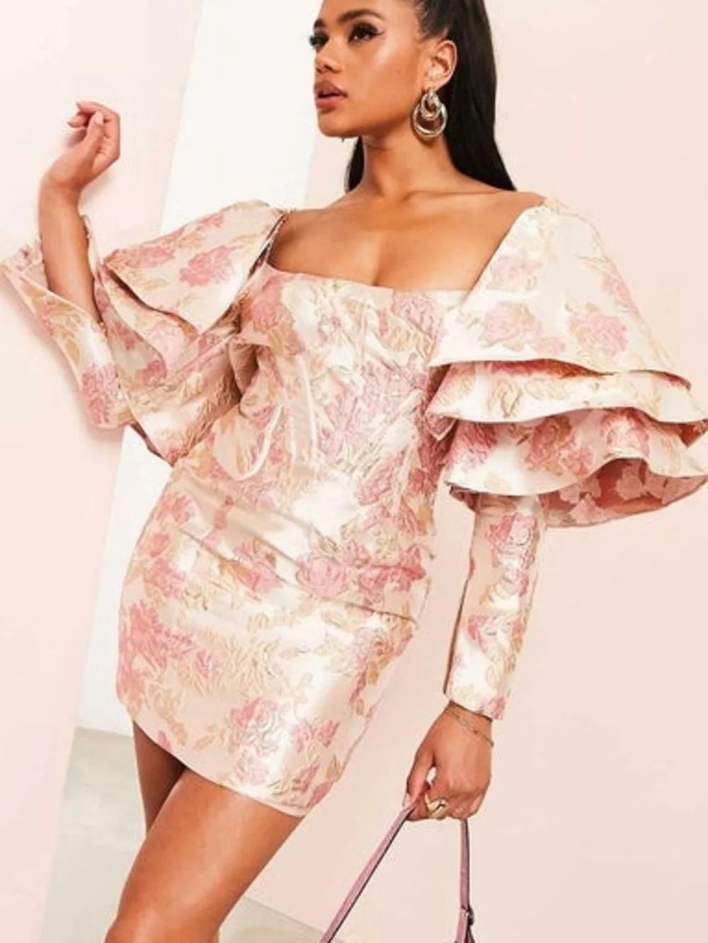 ASOS Floral Jacquard Mini Dress with Gold Accents